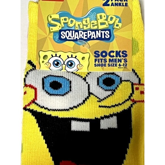 SpongeBob SquarePants Socks Mens 2 Pack Funny Cartoon Crew Yellow Novelty Gift - Picture 3 of 4